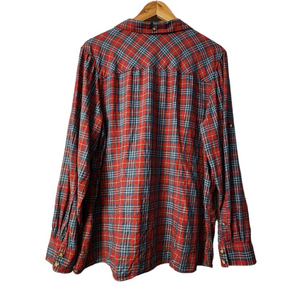 LL Bean plaid Shirt Women Large red blue roll up‎ sleeve - Picture 2 of 8